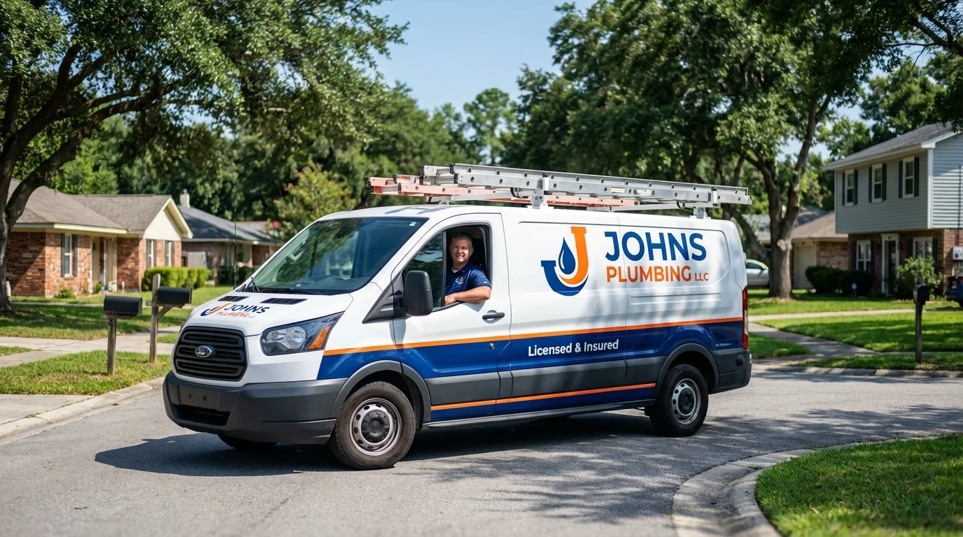 Johns Plumbing LLC service van in Mobile, AL