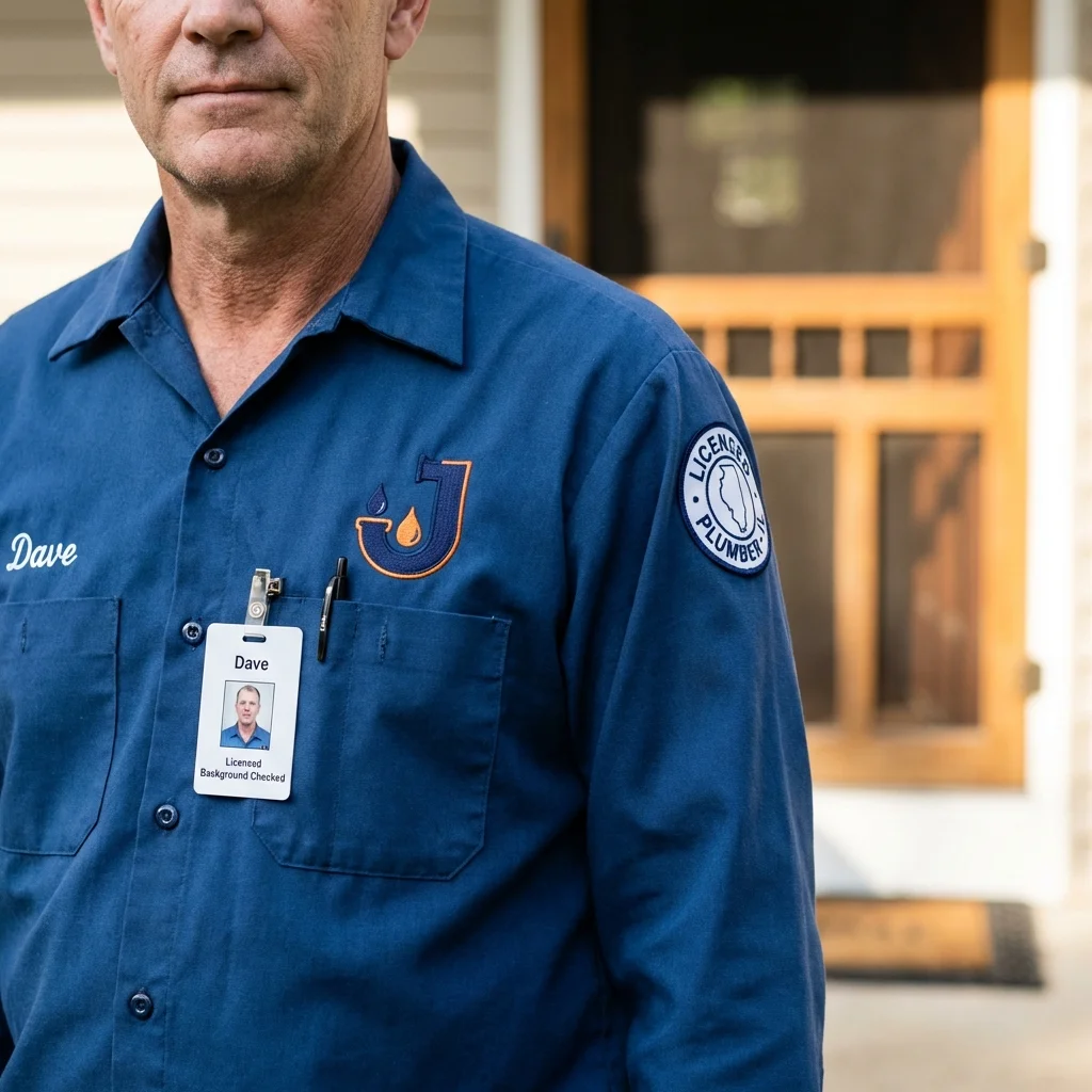 Licensed plumber showing ID badge in Mobile, AL