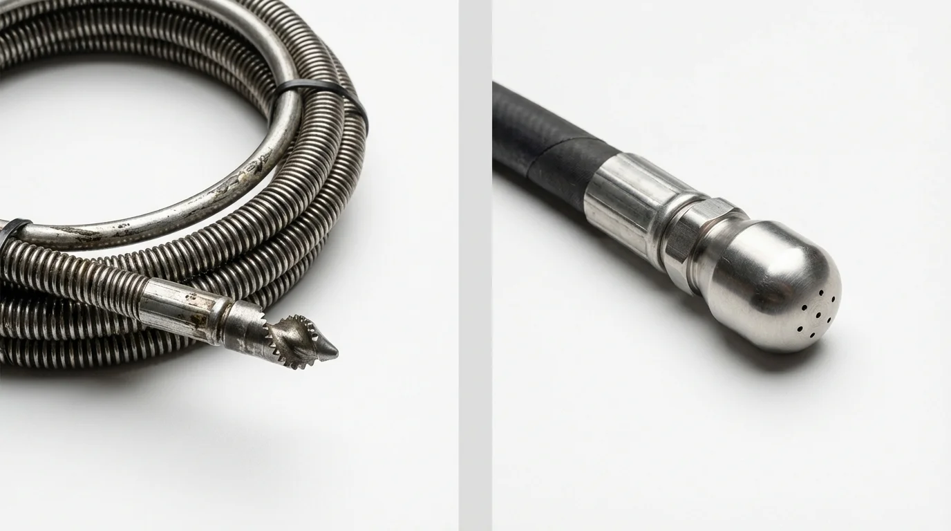 Drain snake cable and hydro jetting nozzle used for drain cleaning in Mobile, AL