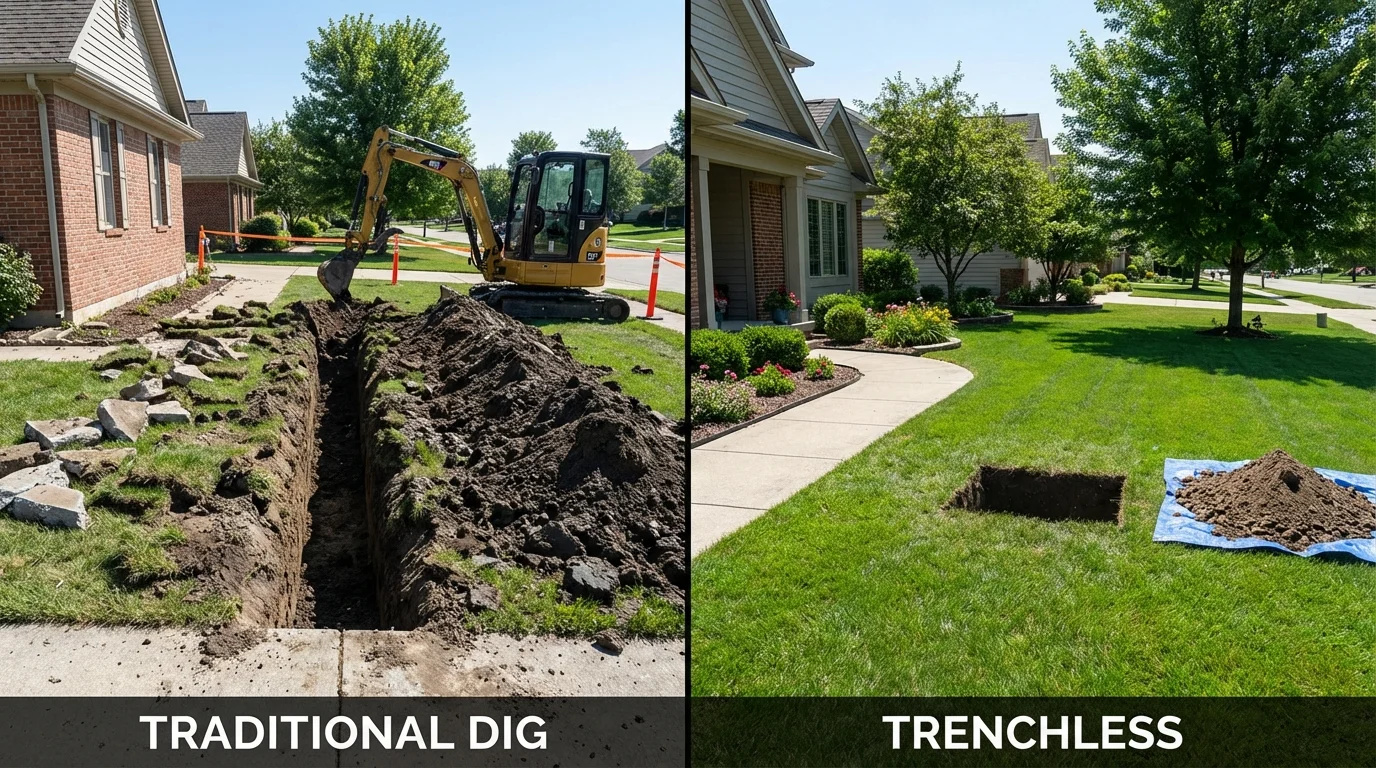 Trenchless sewer repair with minimal yard damage versus traditional excavation in Mobile, AL